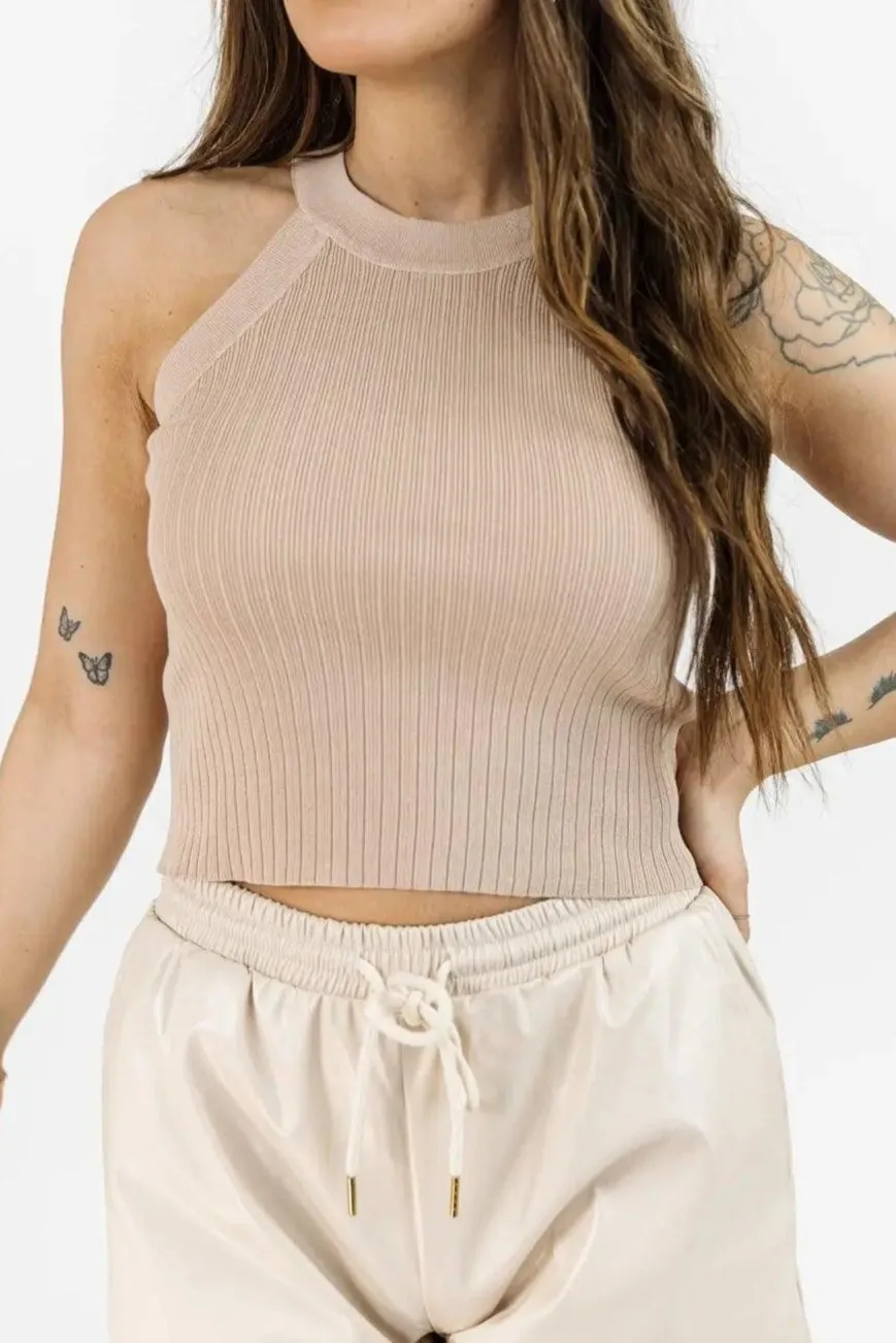 Rylan Taupe Rib Knit Sweater Tank - Final Sale