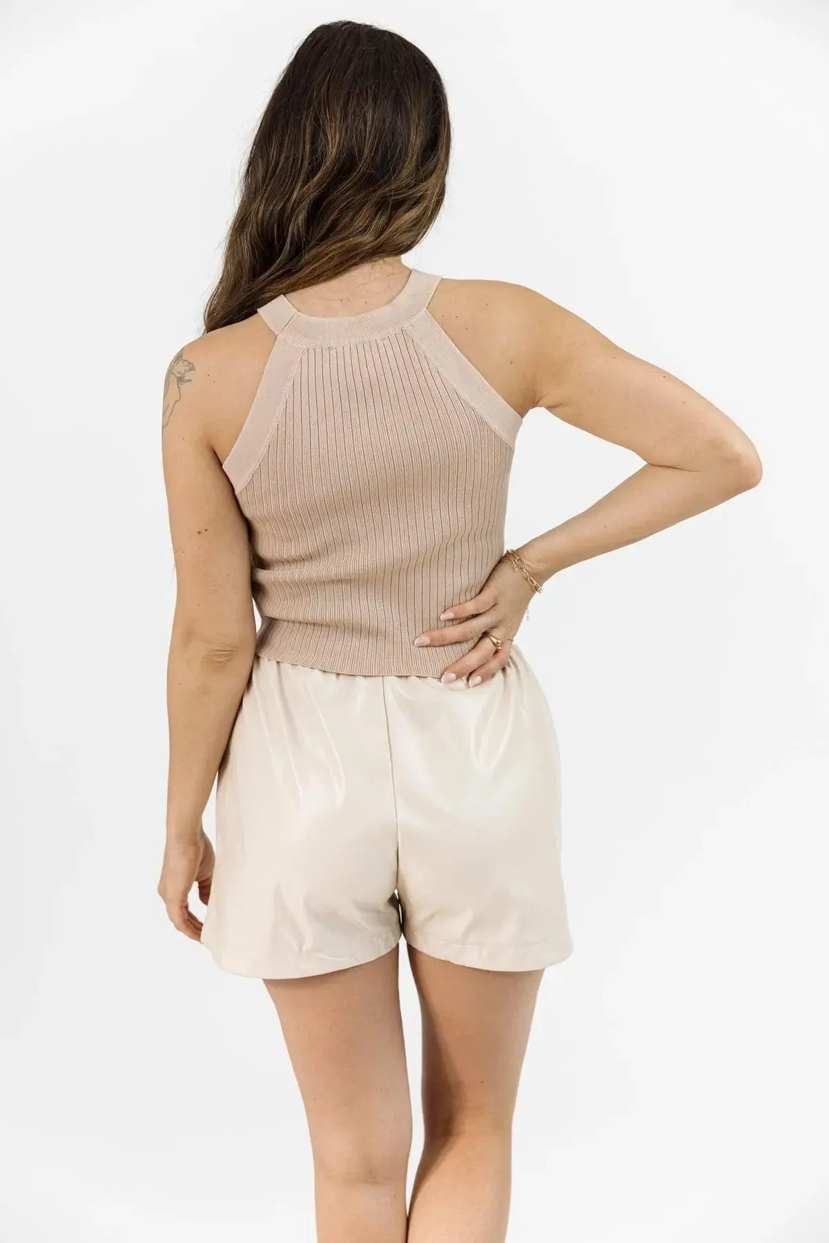 Rylan Taupe Rib Knit Sweater Tank - Final Sale