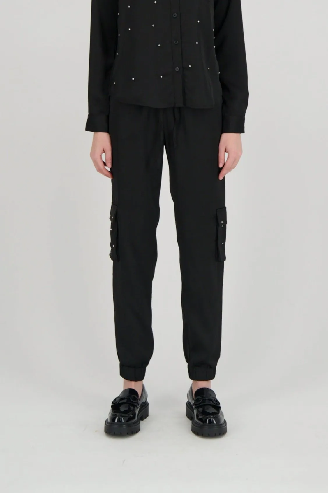 Satin Crystal Encrusted Cargo Pant