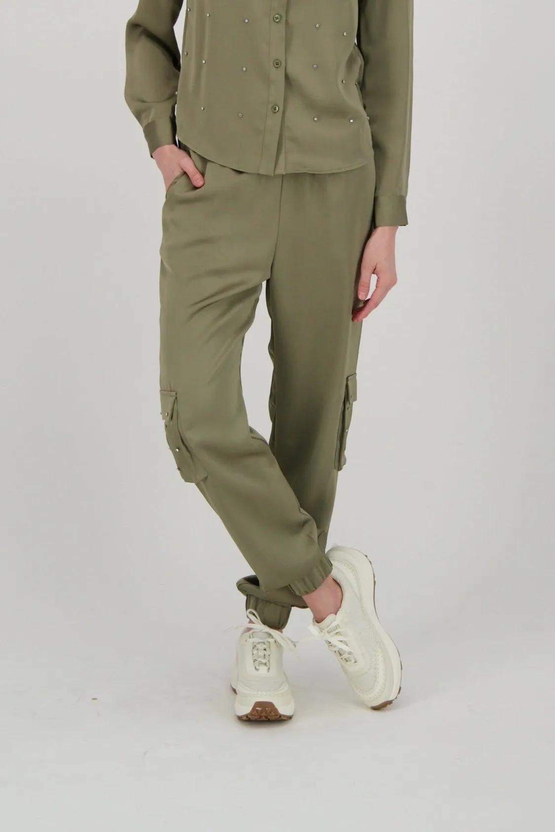 Satin Crystal Encrusted Cargo Pant