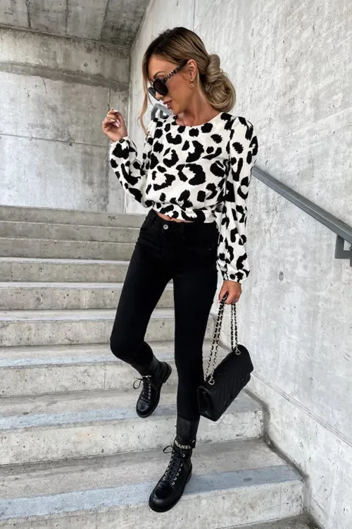 Season To Shine Leopard Backless Long Sleeve Top - 2 Colors