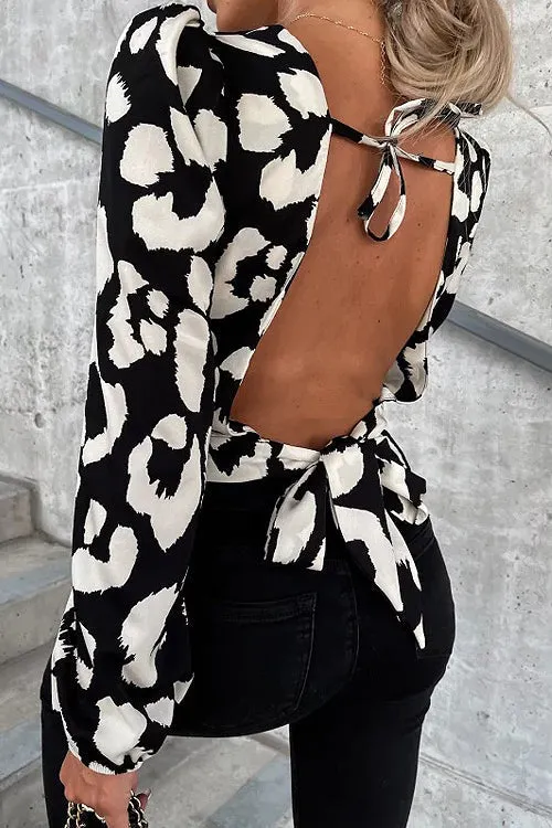 Season To Shine Leopard Backless Long Sleeve Top - 2 Colors