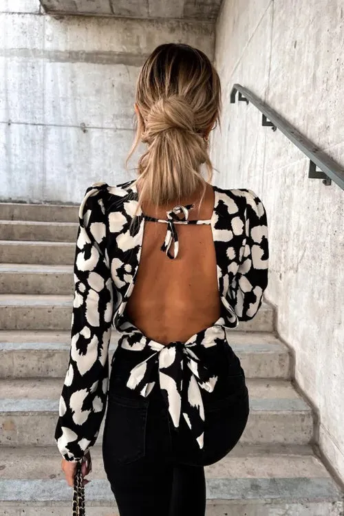 Season To Shine Leopard Backless Long Sleeve Top - 2 Colors