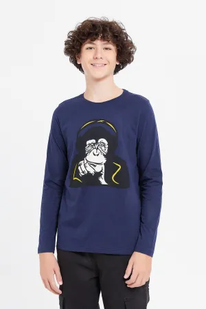 Senior Boys Navy Monkey Face Printed T-Shirt