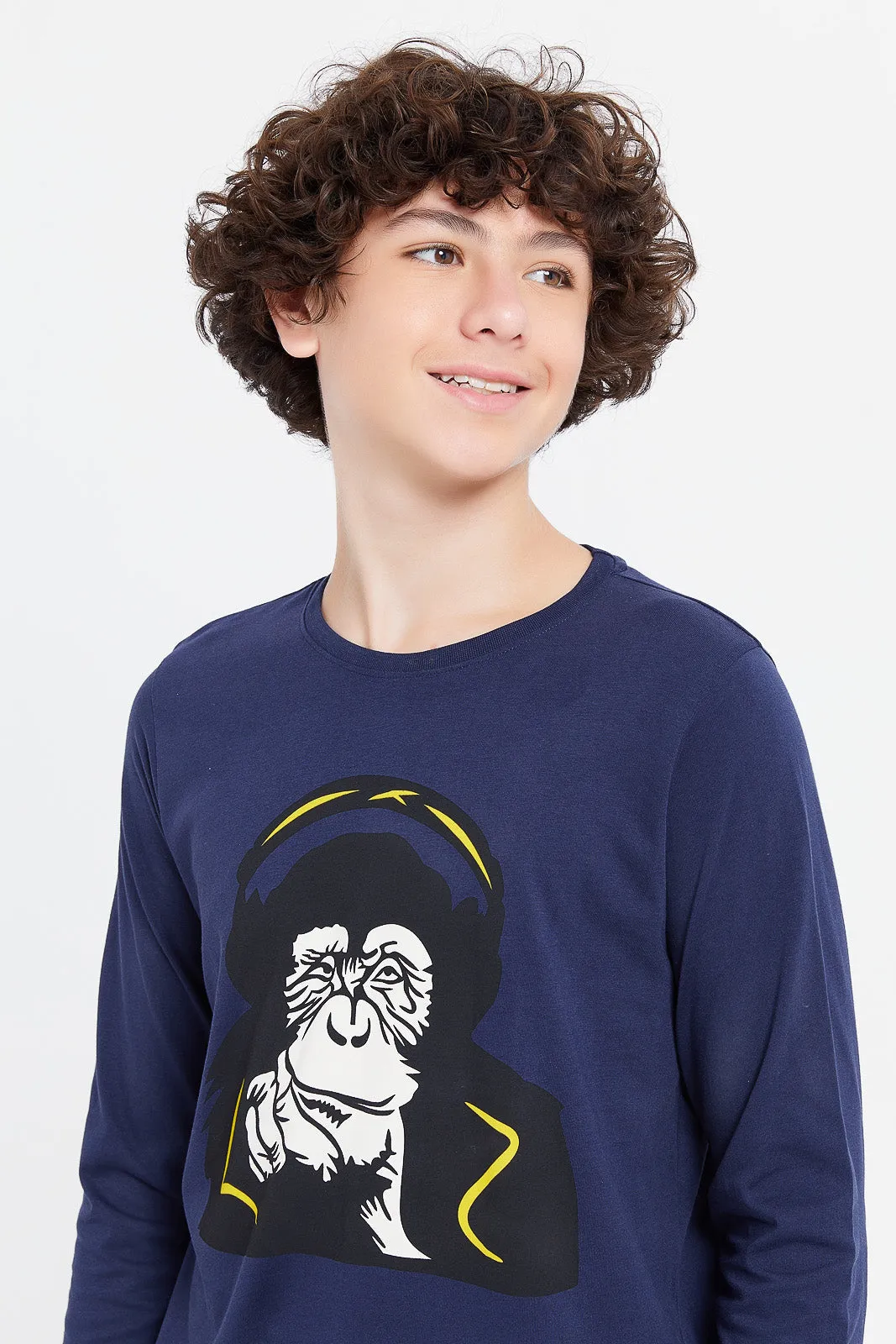 Senior Boys Navy Monkey Face Printed T-Shirt