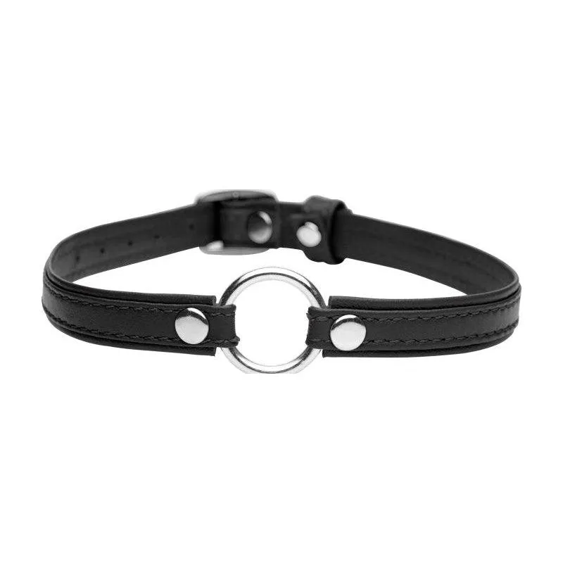 Sex Pet Leather Choker w Silver Ring Black