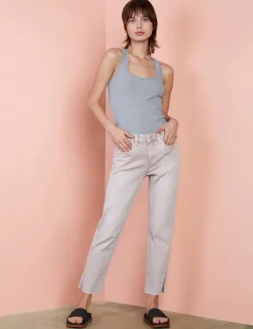 Side Slit Straight Leg Cropped Jeans