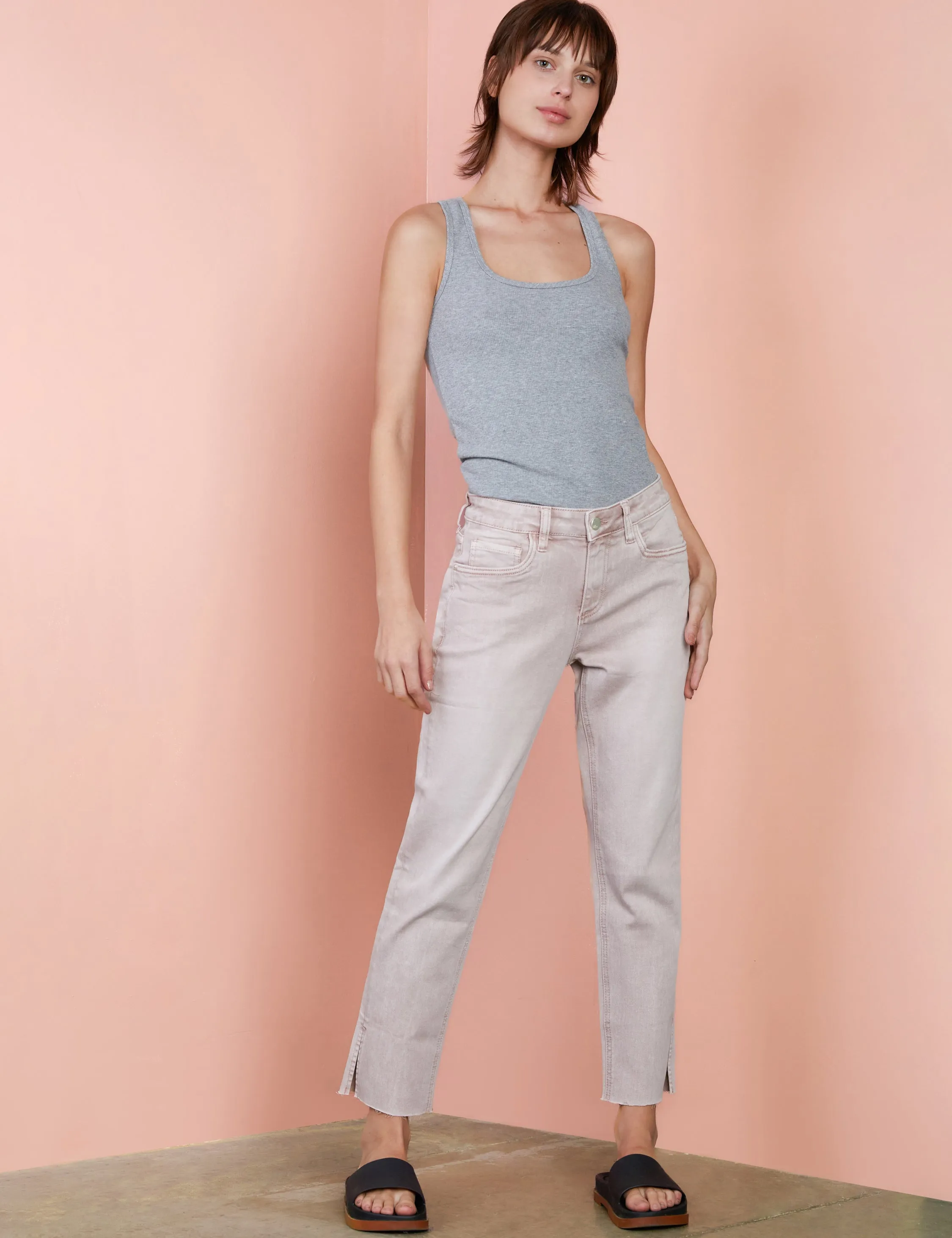 Side Slit Straight Leg Cropped Jeans