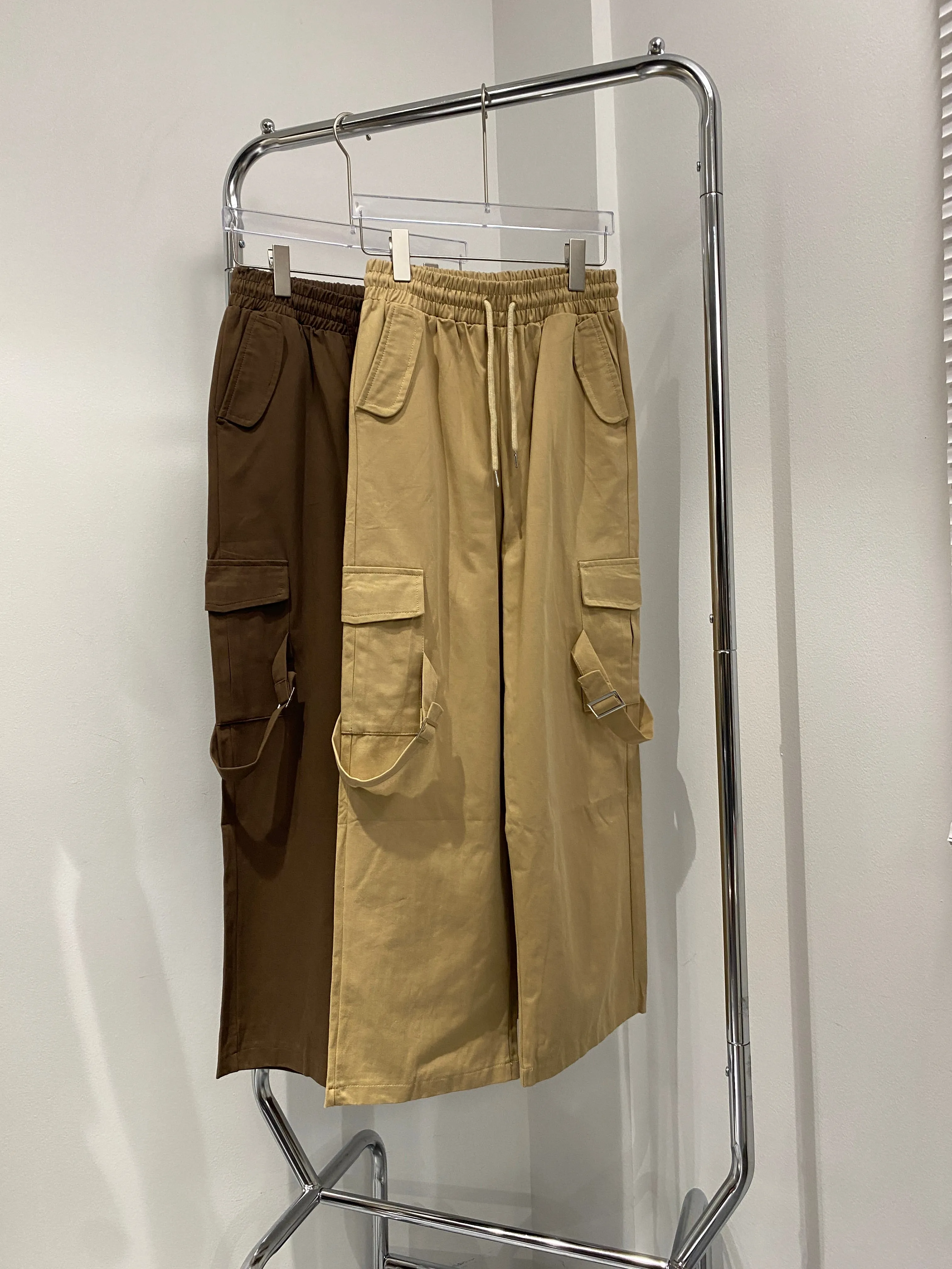 Side Strap Baggy Cargo Trousers - Cocoa