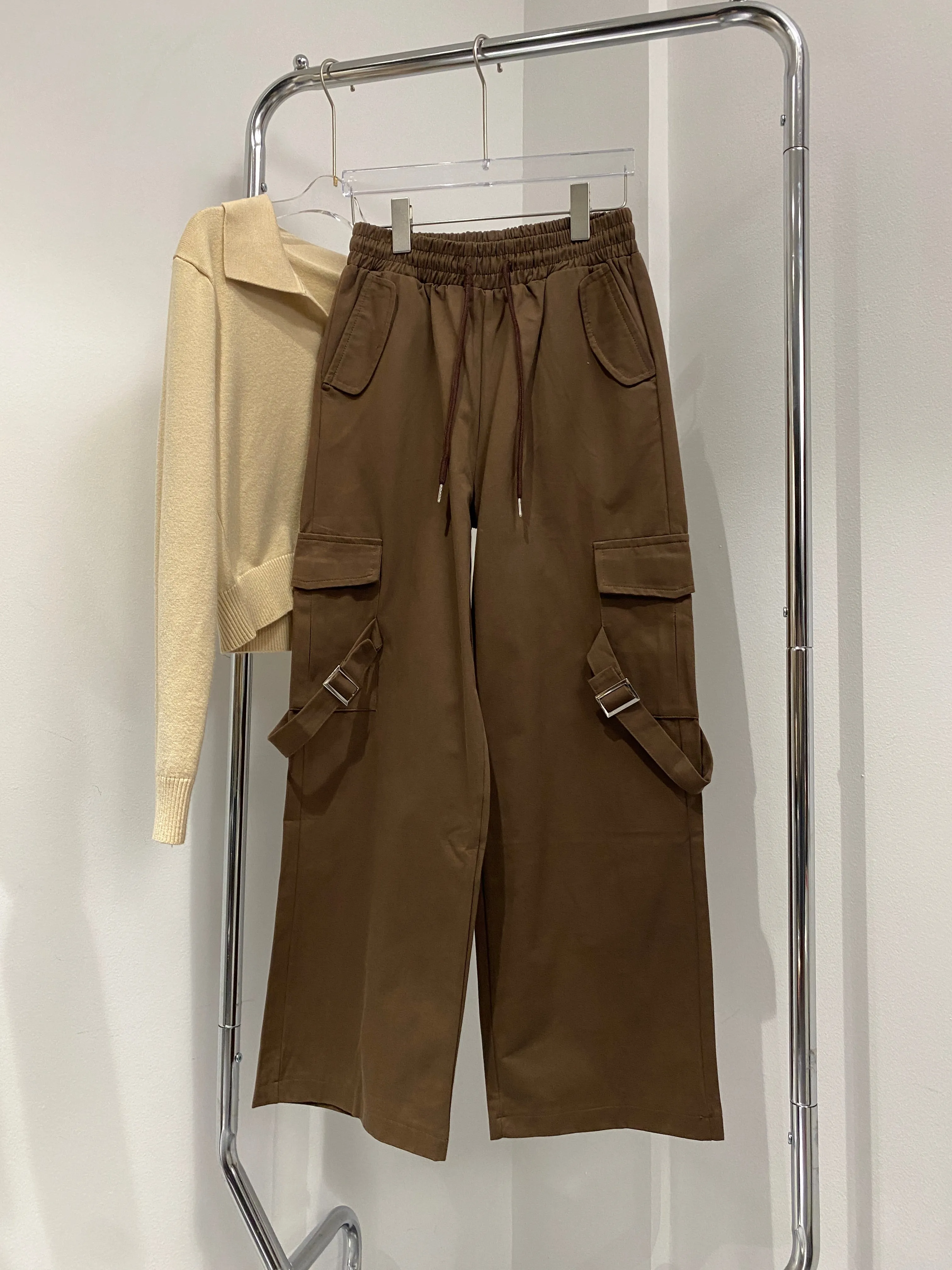 Side Strap Baggy Cargo Trousers - Cocoa