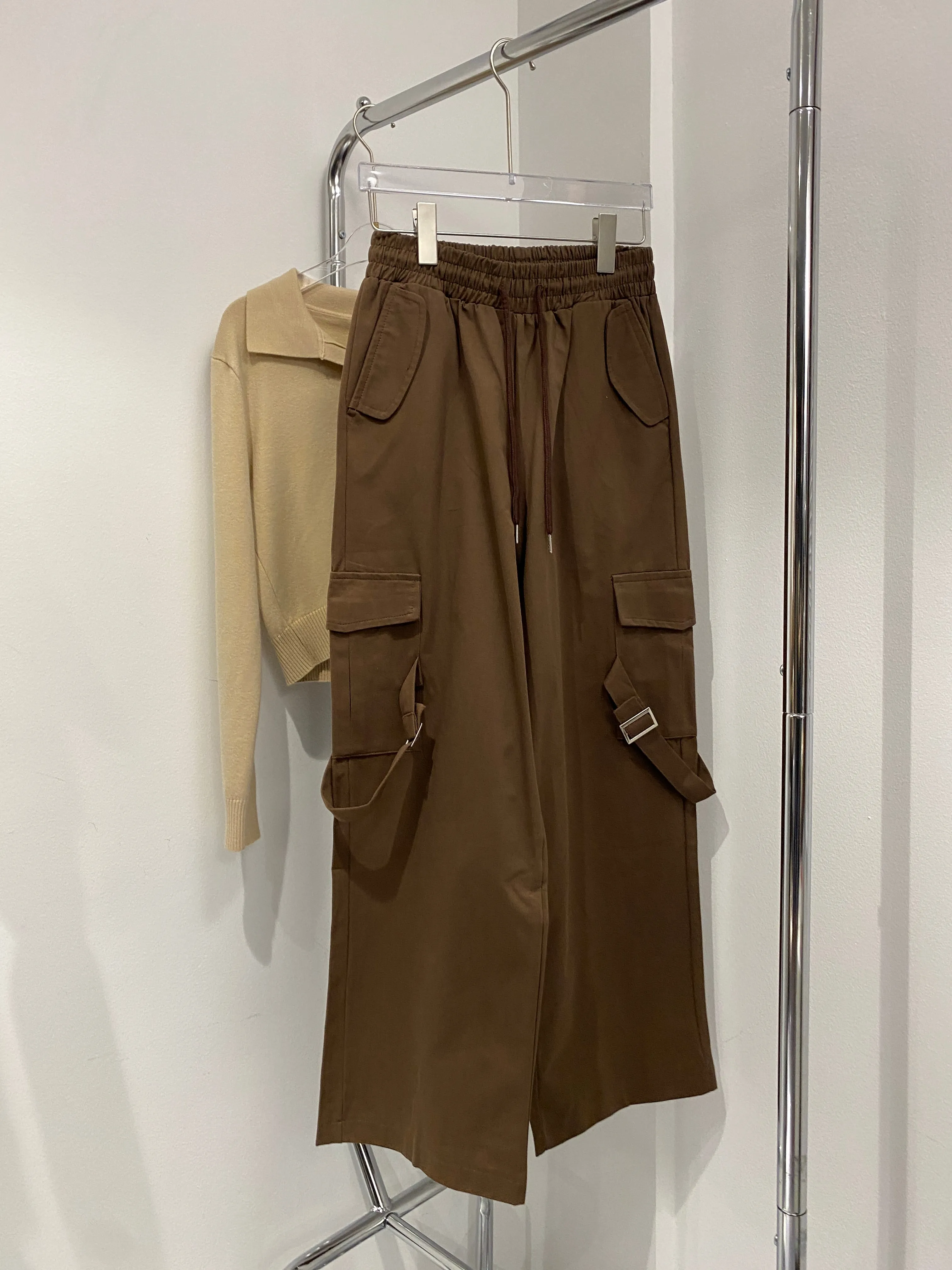 Side Strap Baggy Cargo Trousers - Cocoa