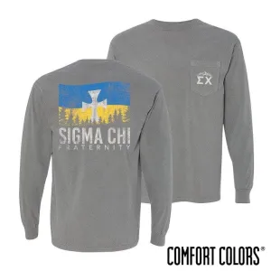 Sigma Chi Gray Comfort Colors Flag Long Sleeve Pocket Tee