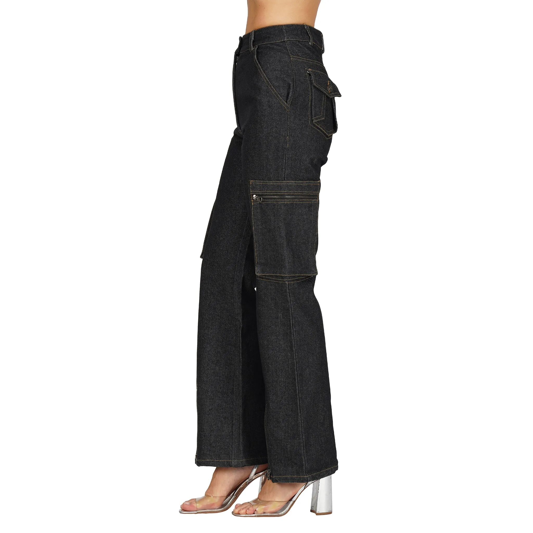 SLAY. Women's Black Denim Cargo Jeans