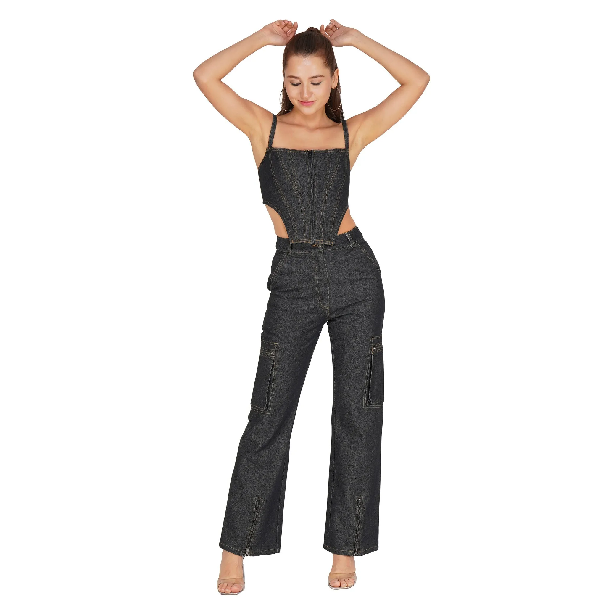 SLAY. Women's Black Denim Cargo Jeans