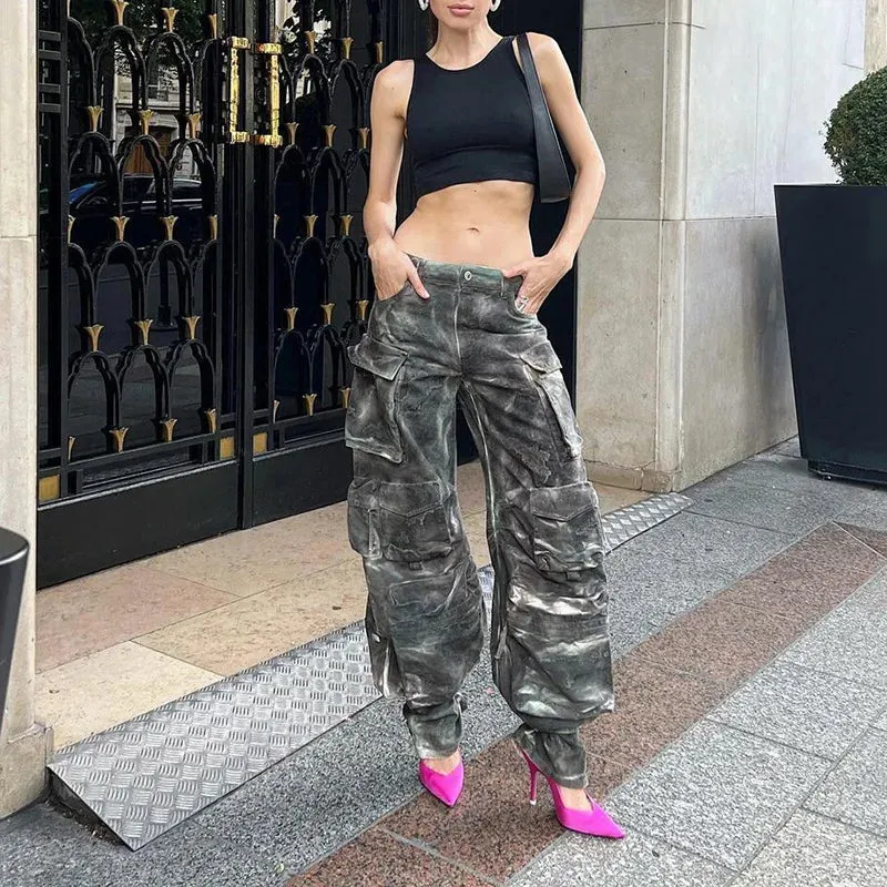 Spring Tie-dye Camouflage High-waisted Wide-leg Pants