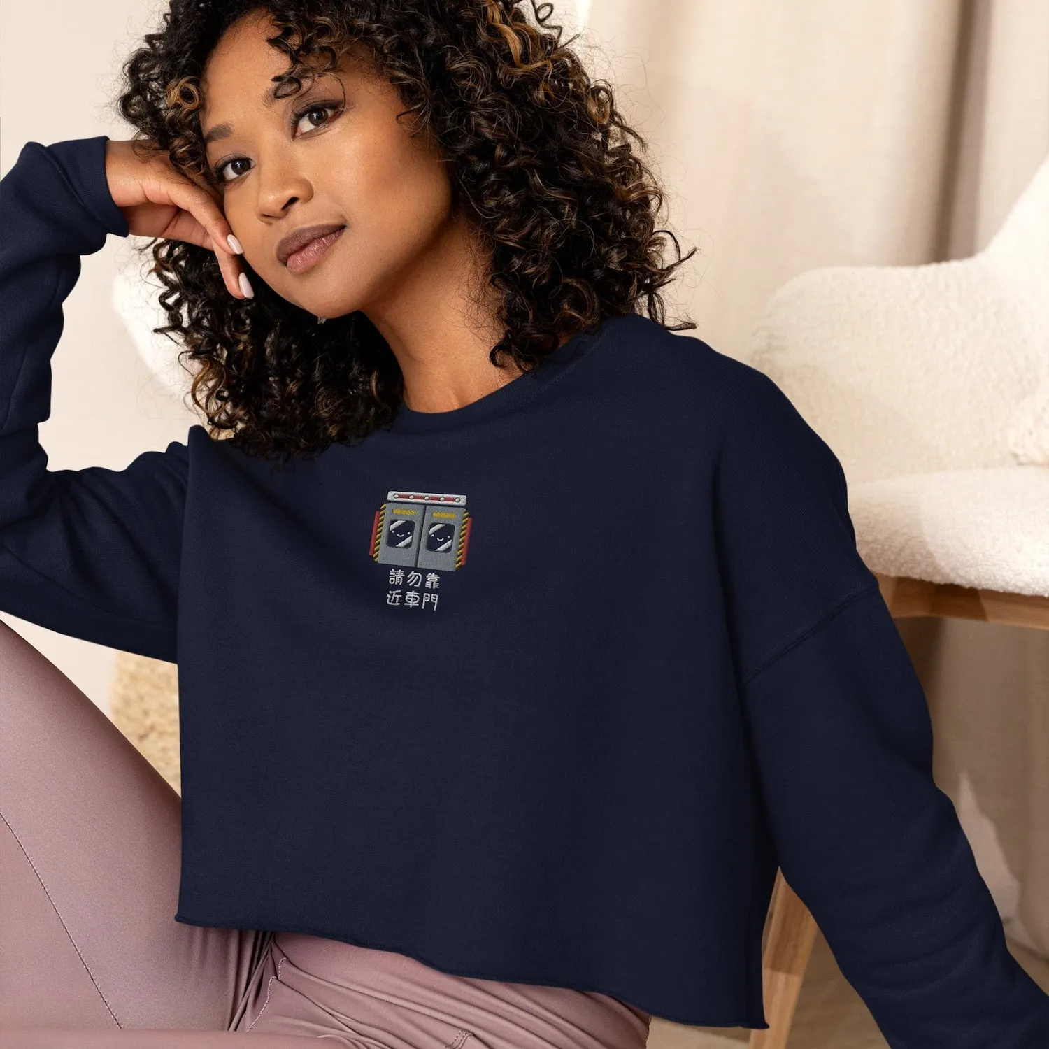 Stand Back From the Train Doors Embroidered Crop Sweatshirt