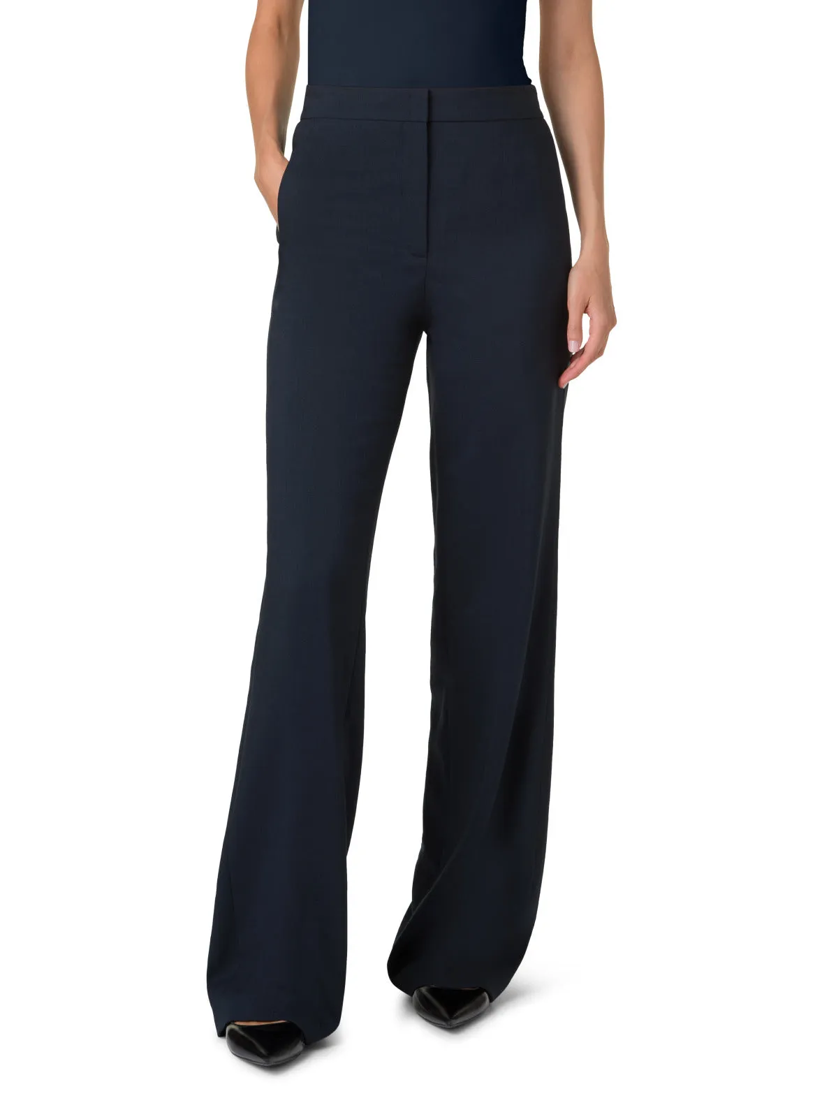 Straight Pants in Cool Wool with Elastic Waist