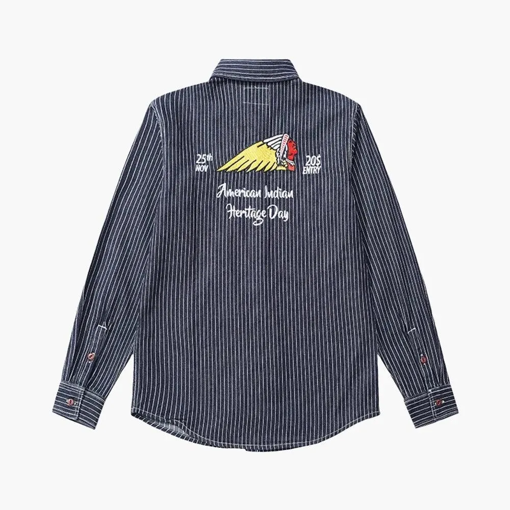 STRIPED LONG-SLEEVED DENIM SHIRT SAKAKAWEA