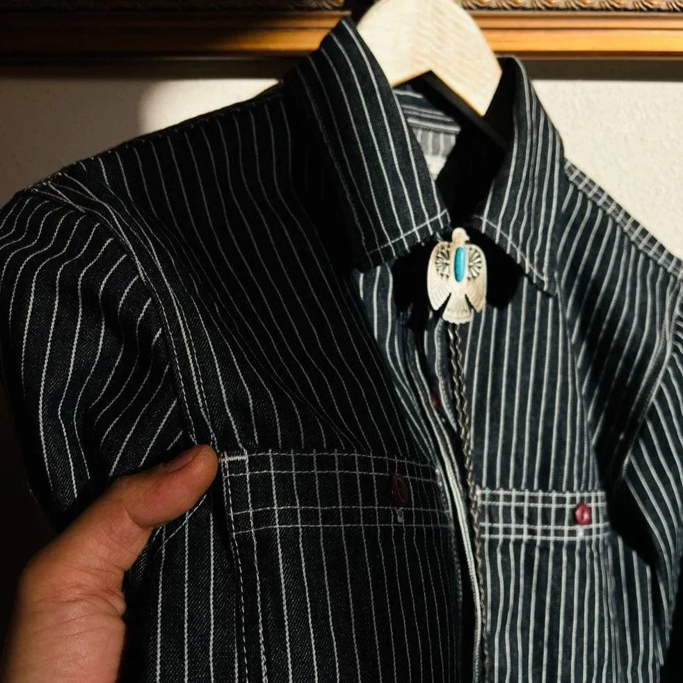 STRIPED LONG-SLEEVED DENIM SHIRT SAKAKAWEA