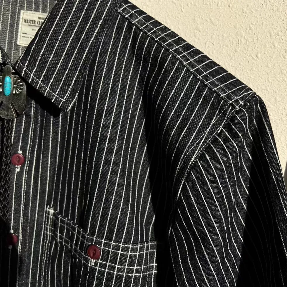 STRIPED LONG-SLEEVED DENIM SHIRT SAKAKAWEA