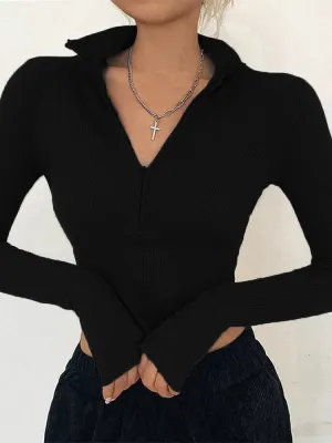 T-shirt women long sleeves turtleneck crop tops simple style