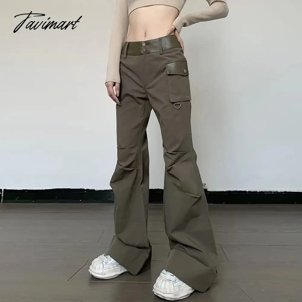 TAVIMART -  Flare Pants Cargo Pants Y2k Women Casual Splice Straight Leg Pants Summer Clothes Streetwear Fashion Low Waist Trousers