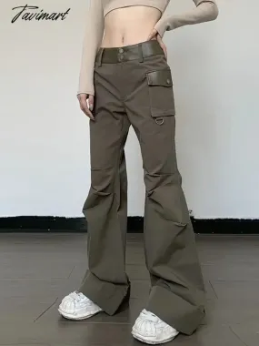 TAVIMART -  Flare Pants Cargo Pants Y2k Women Casual Splice Straight Leg Pants Summer Clothes Streetwear Fashion Low Waist Trousers