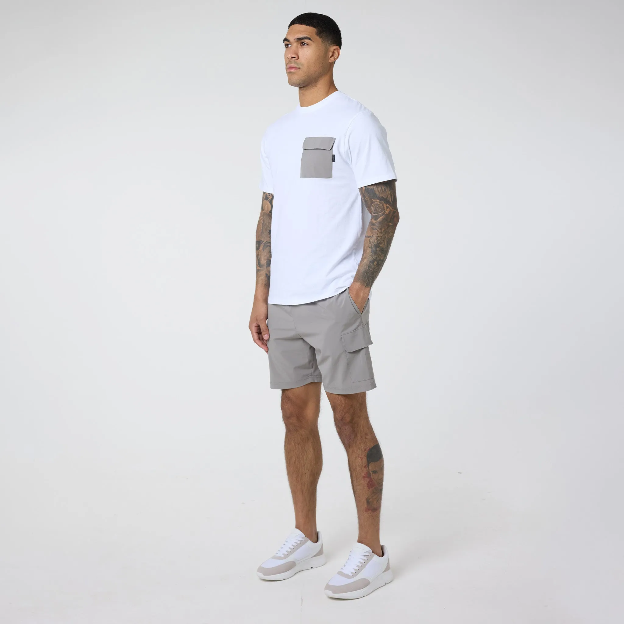 Tech Pocket T-Shirt & Cargo Short Set | White/Stone