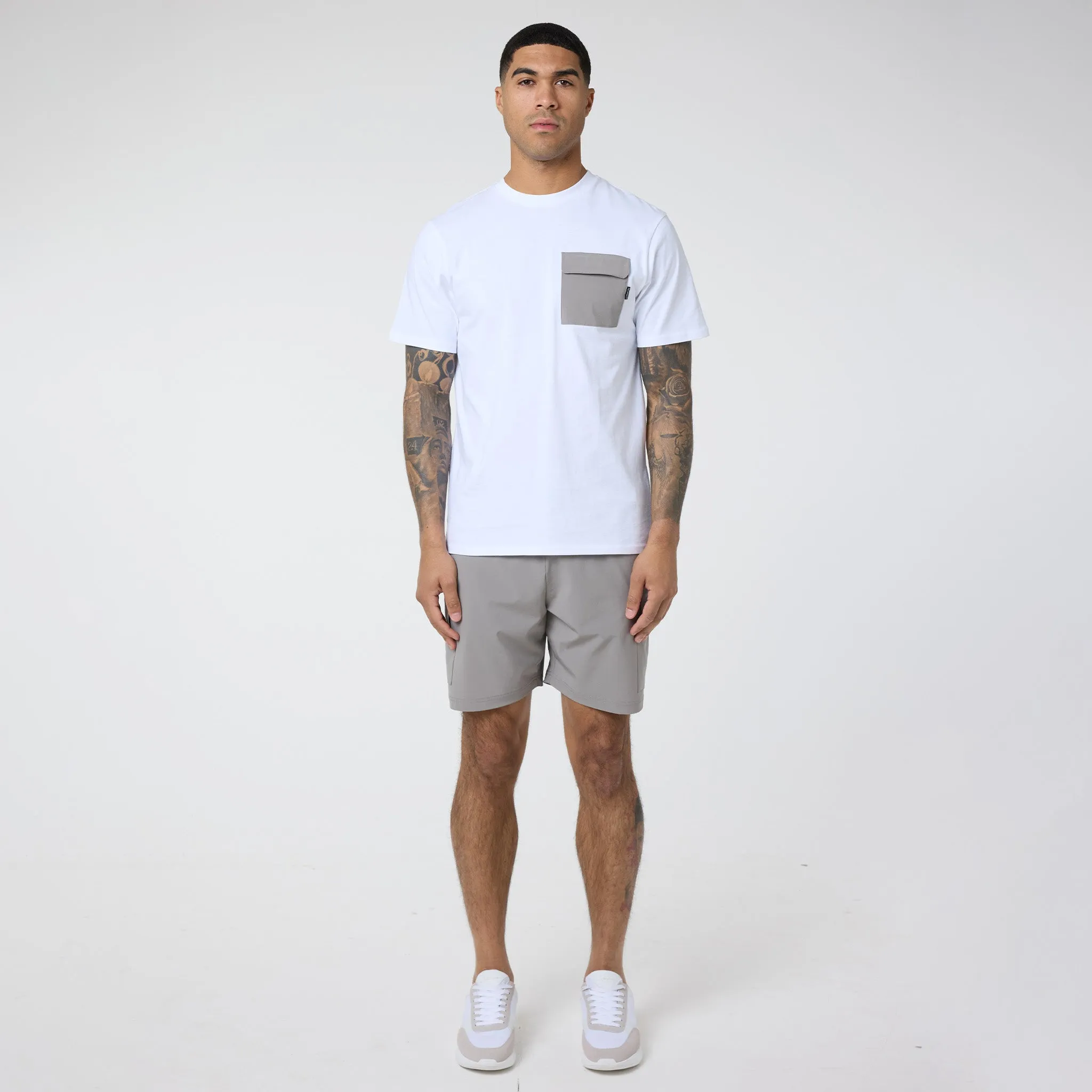 Tech Pocket T-Shirt & Cargo Short Set | White/Stone