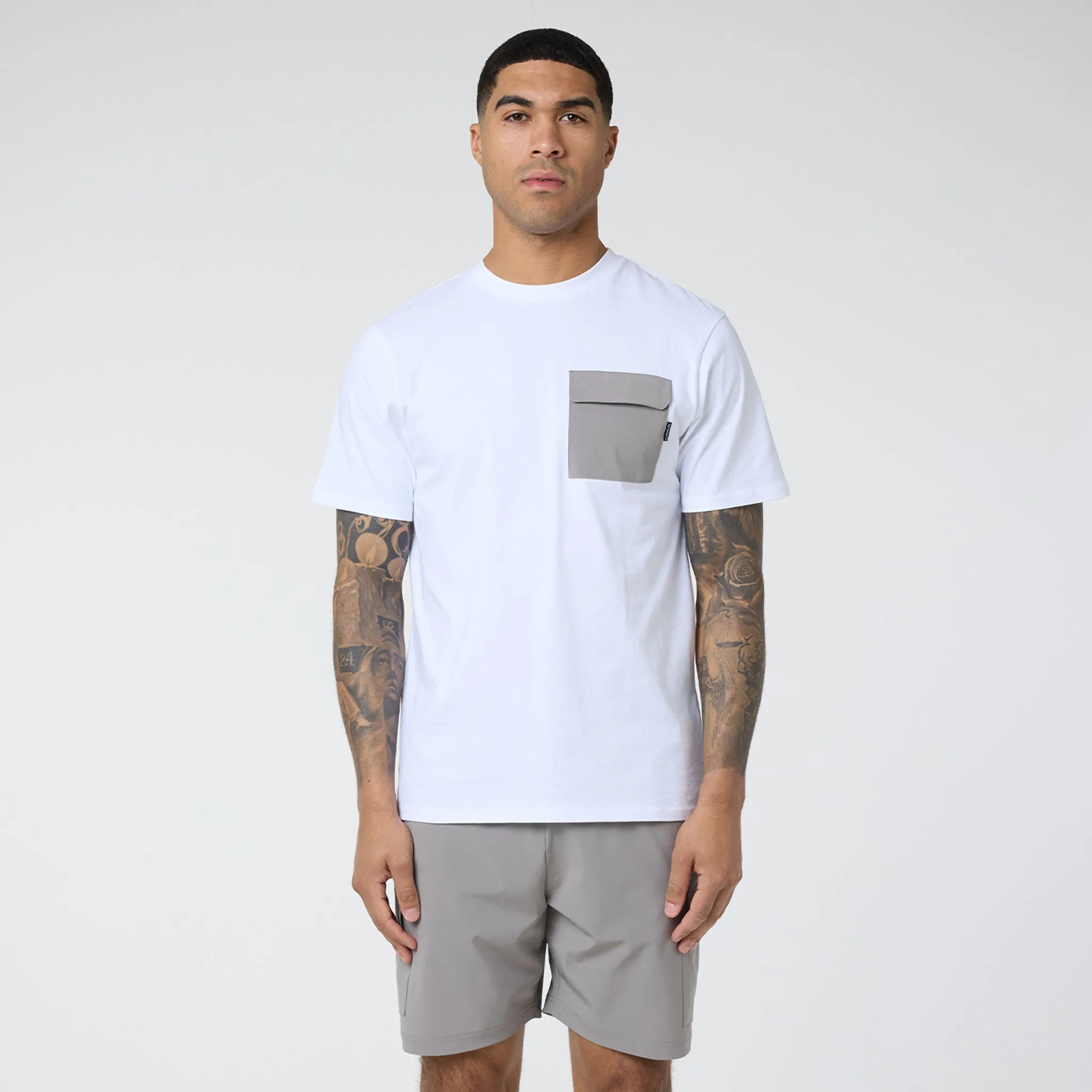 Tech Pocket T-Shirt & Cargo Short Set | White/Stone