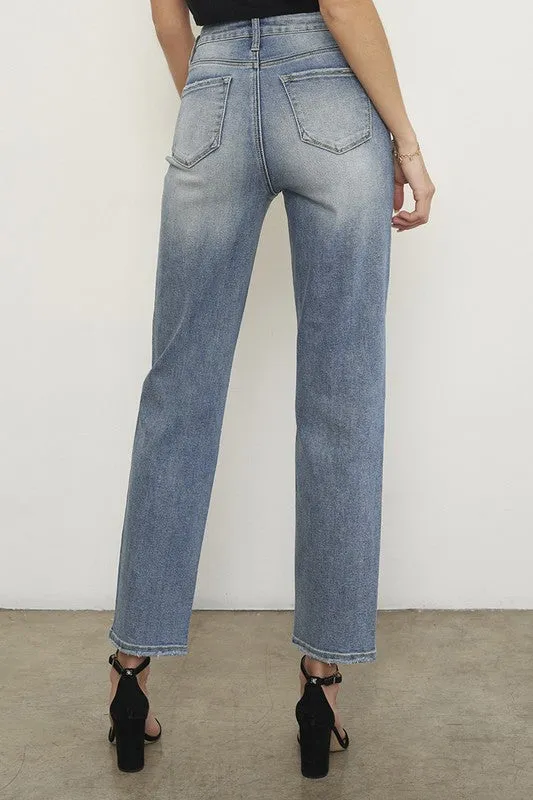 TEEK - LIGHT WASH HIGH RISE CROSS OVERED GIRLFRIEND JEANS