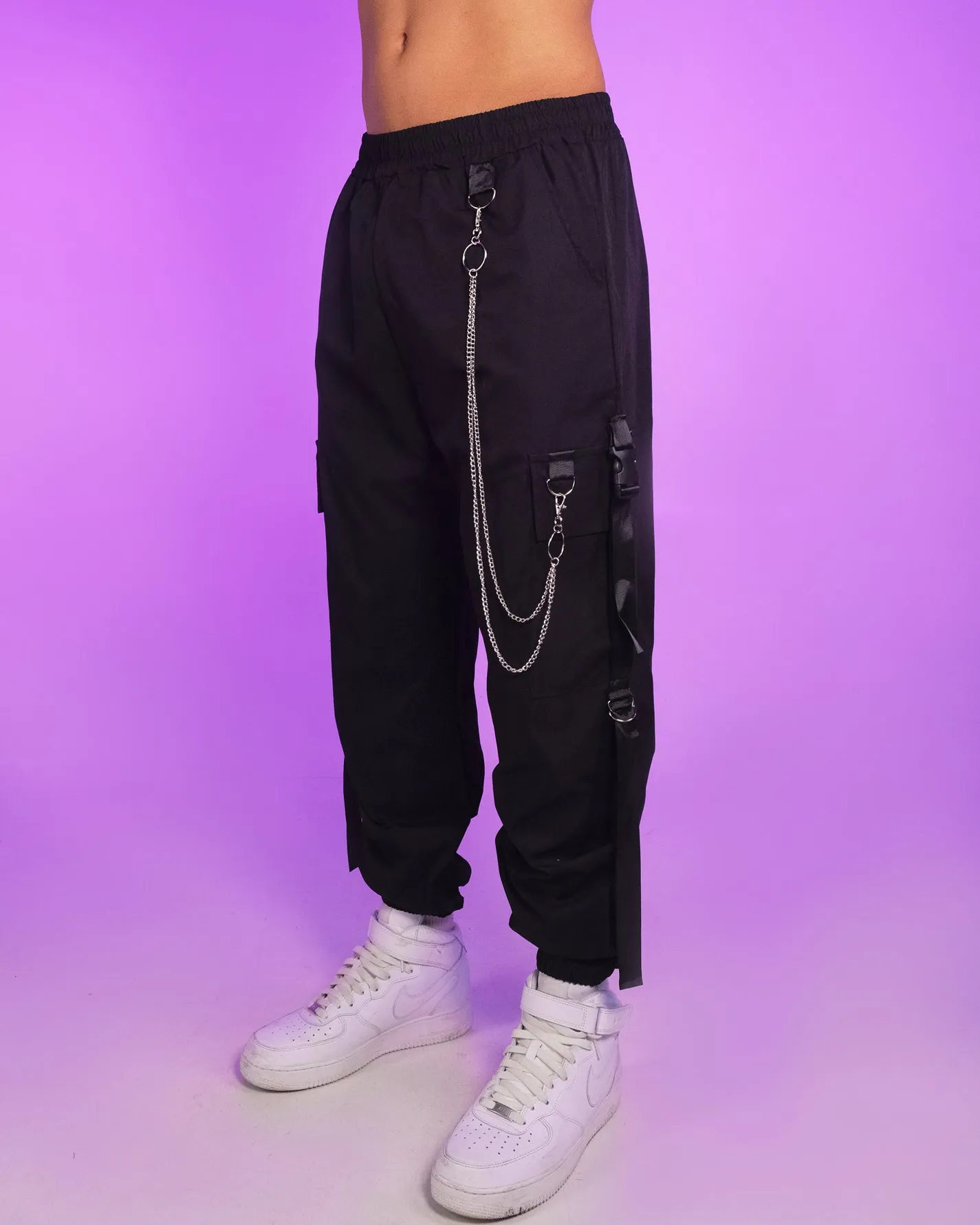 Too Extra Chain Cargo Black Joggers