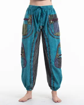 Unisex Patchwork Stone Washed Cargo Cotton Pants in Blue 01