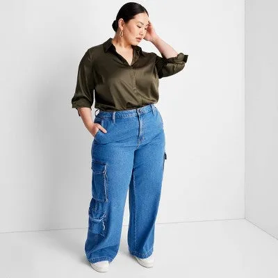 Universal Thread Women's High-Rise Wide Leg Denim Jeans Cargo Pants Streetwear