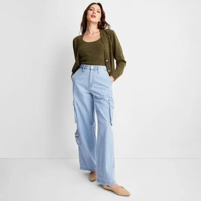 Universal Thread Women's High-Rise Wide Leg Denim Jeans Cargo Pants Streetwear