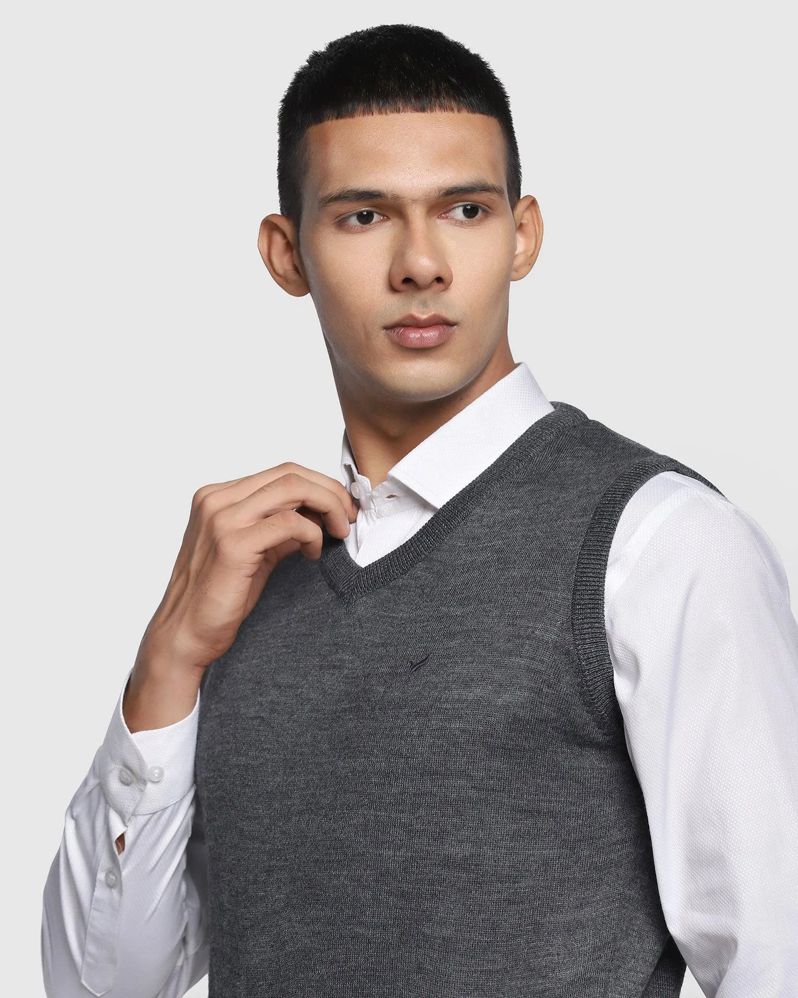 V-Neck Charcoal Solid Sweater - Xavior