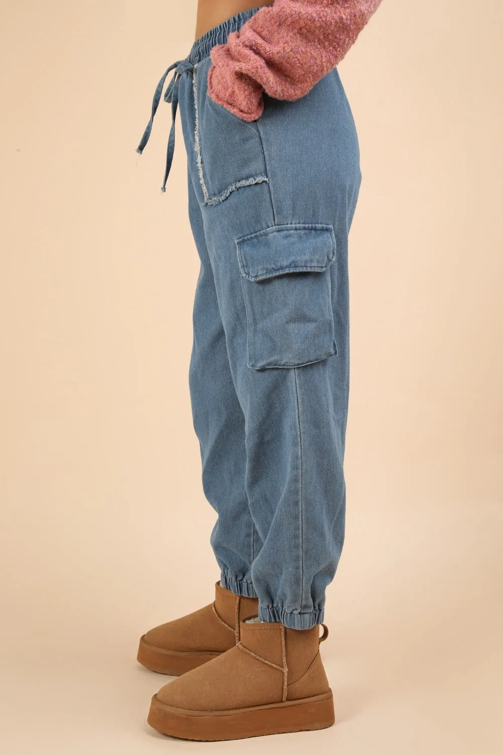 VERY J Washed Drawstring Jogger Cargo Jeans