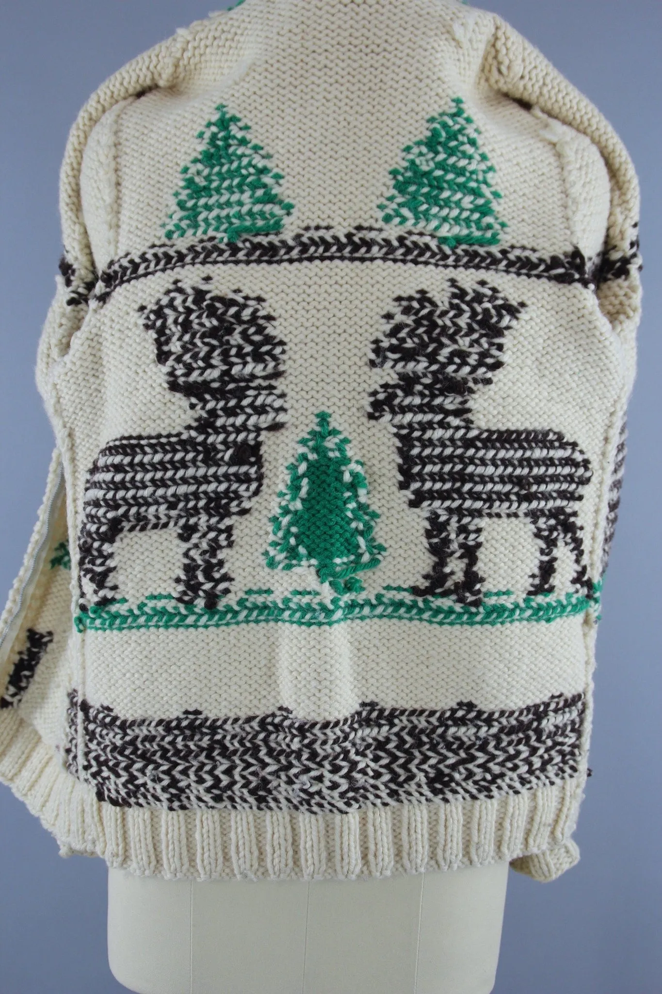 Vintage 1950s Cowichan Cardigan Sweater / Reindeer Deer / Holiday Snowflake Sweater