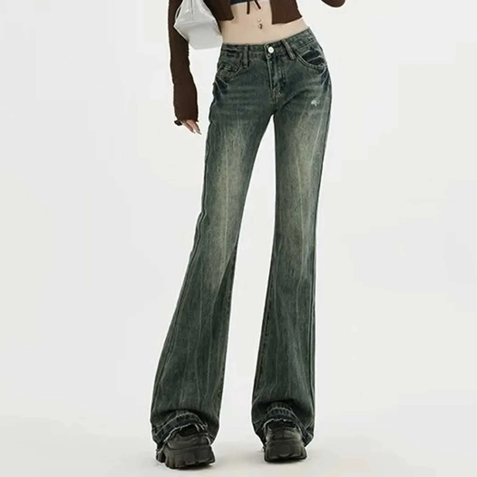 Waist E Girl Style Streetwear Women Jeans Trousers Fashion Vintage Slim Fit Denim Thick Straight High Pants