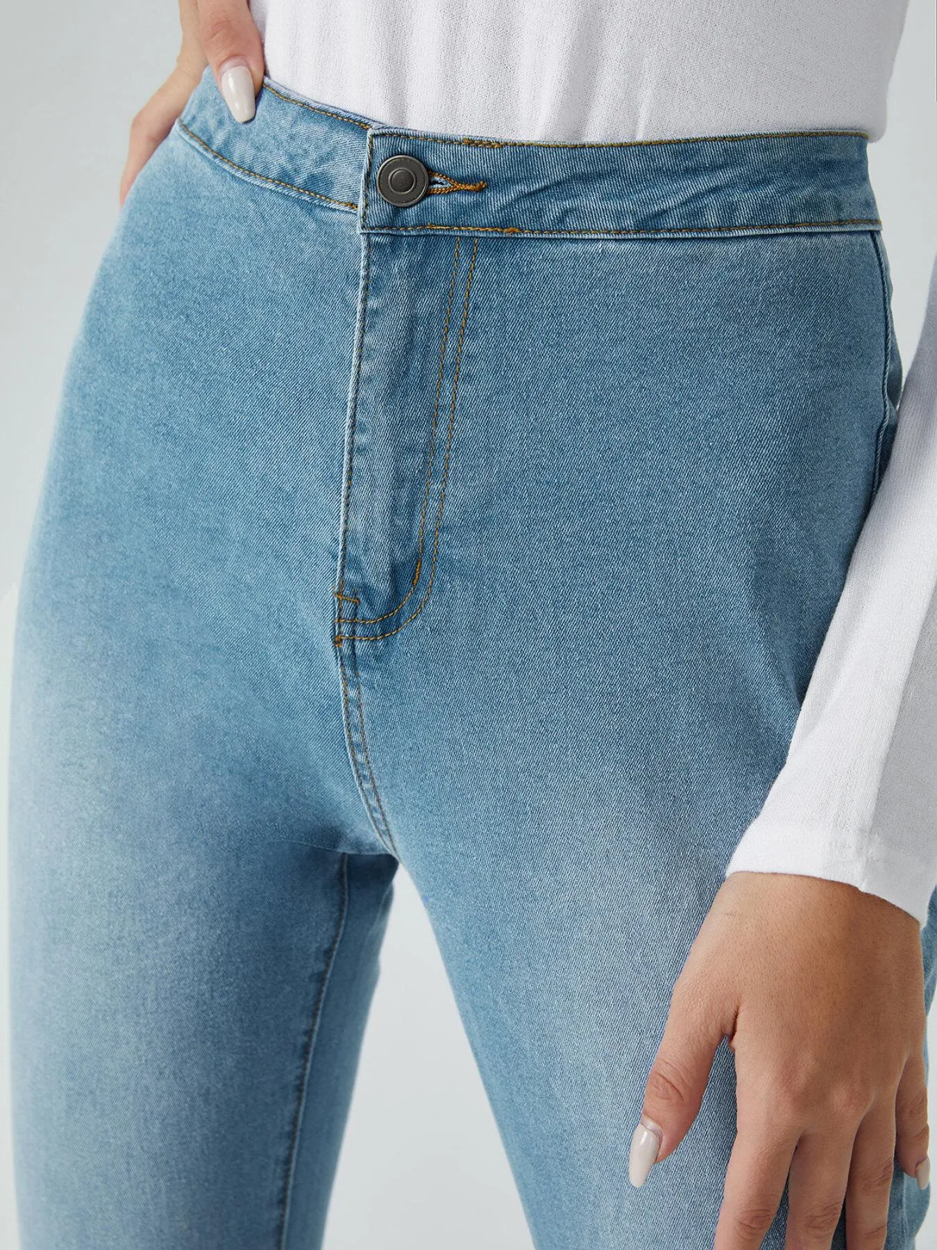 Washed Pocket Button Front Flare Leg Jeans