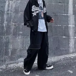 Wenkouban Back To School  Black Cargo Pants For Men Baggy Wide Leg Trousers Male Autumn Men's Cargo Trousers Japanese Streetwear Hip Hop Harajuku