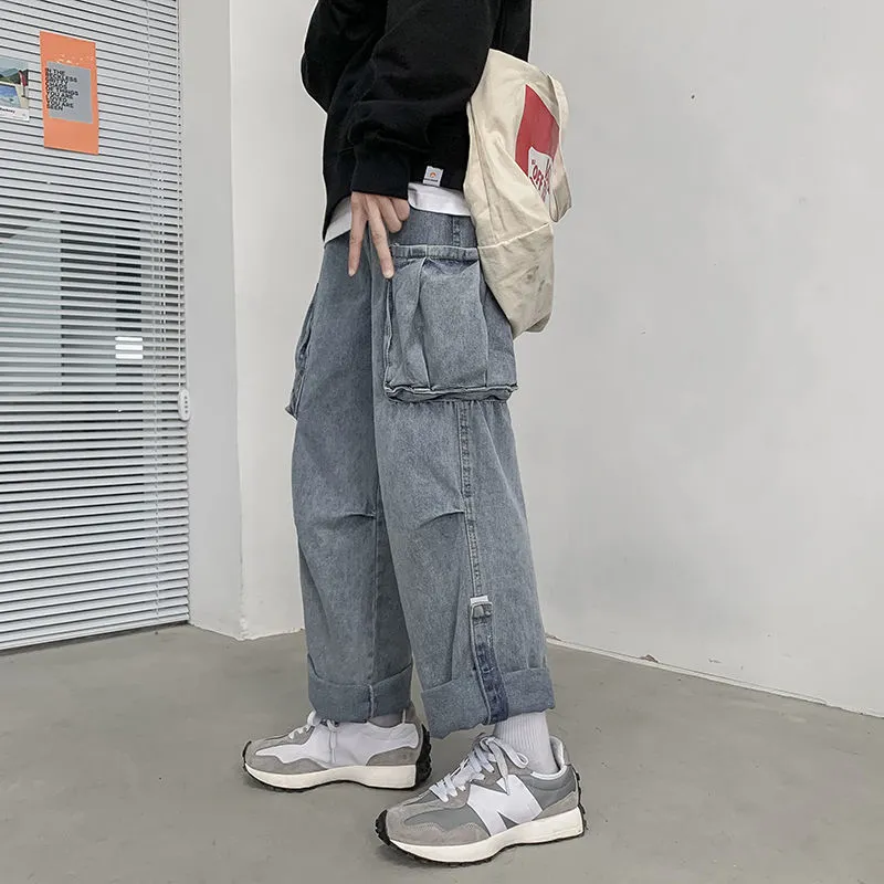 Wenkouban Back To School  Denim Trousers Male Jeans Denim Cargo Pants Baggy Wide Leg Jeans Casual Autumn Winter Korean Streetwear Hip Hop Cowboy