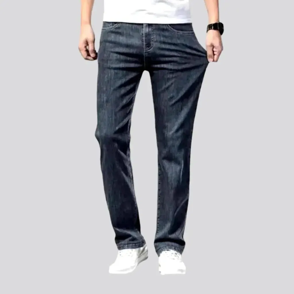 Whiskered men's mid-waist jeans