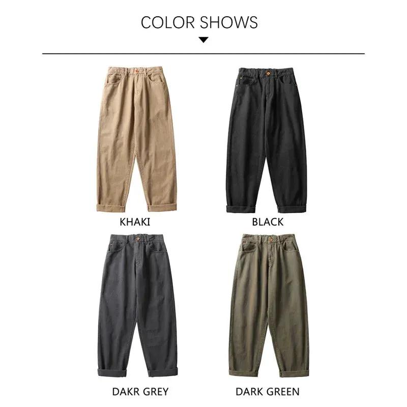 Wiaofellas  -  Autumn New Khaki Cargo Pants Men Casual Straight Leg Mid Rise Baggy Cotton Men Pants Japan Style Streetwear