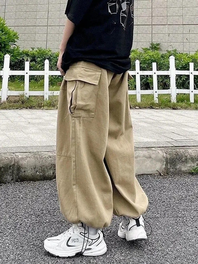 Wiaofellas Harajuku Streetwear Khaki Cargo Pants Women Oversize Pockets Hip Hop Black Wide Leg Trousers For Female Korean Fashion