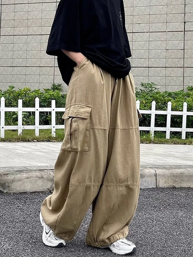 Wiaofellas Harajuku Streetwear Khaki Cargo Pants Women Oversize Pockets Hip Hop Black Wide Leg Trousers For Female Korean Fashion