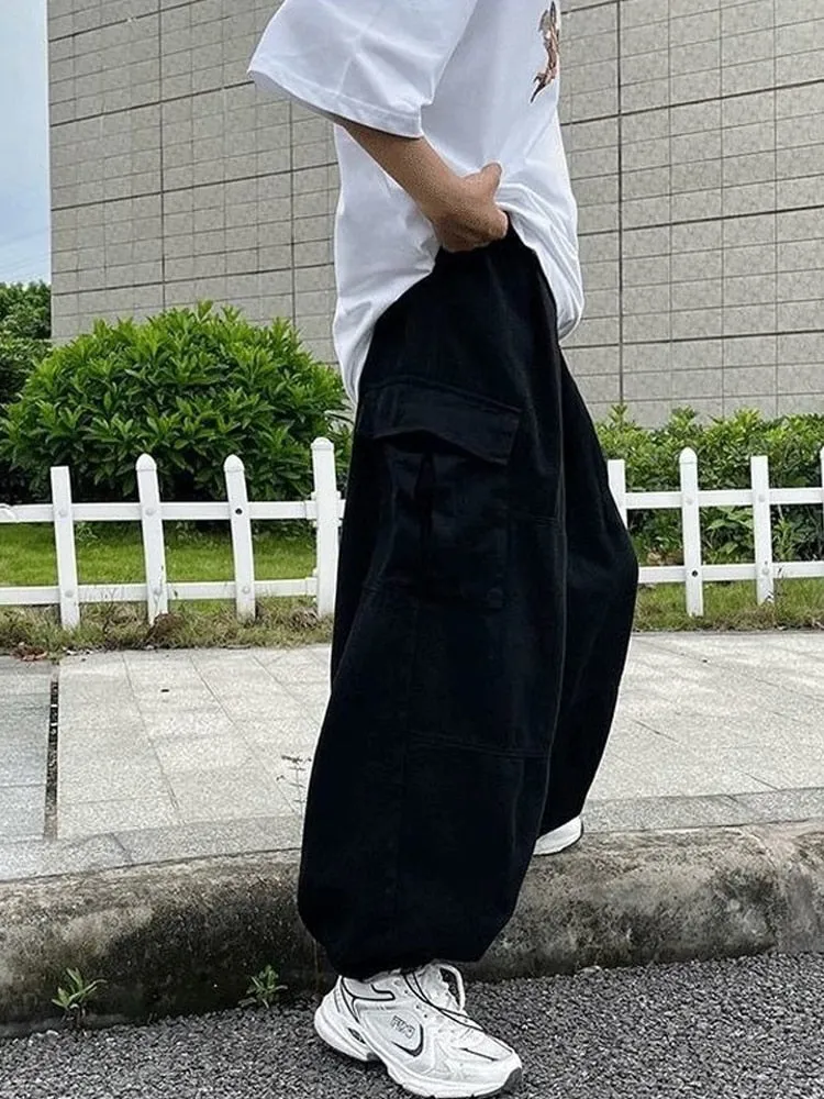 Wiaofellas Harajuku Streetwear Khaki Cargo Pants Women Oversize Pockets Hip Hop Black Wide Leg Trousers For Female Korean Fashion