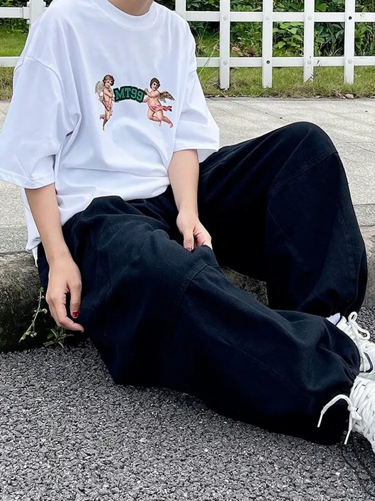 Wiaofellas Harajuku Streetwear Khaki Cargo Pants Women Oversize Pockets Hip Hop Black Wide Leg Trousers For Female Korean Fashion