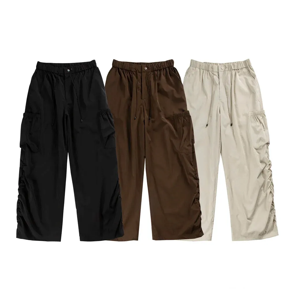 Wiaofellas  -  Men Folds Japanese Korean Streetwear Fashion Loose Casual Sport Wide Leg Cargo Pants Cityboy Trousers Women Straight Pant