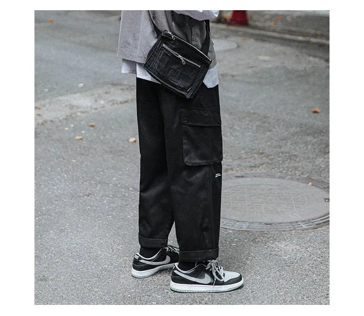 Wiaofellas  -  Men's Cargo Pants Casual Pants Retro Printed Straight Pants Streetwear Men  Pleated Pants Men  Jogging Pants Men